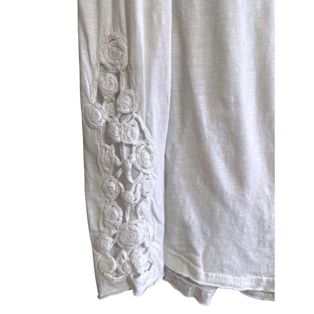 Free People White Cotton Crochet Lace Long Sleeve Henley Top Size M Cottagecore - Picture 8 of 8